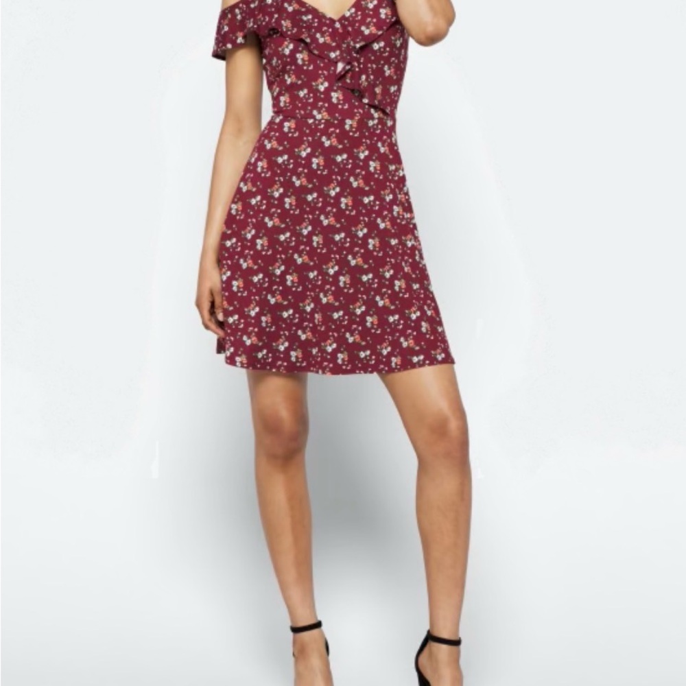 The General Good Off-Shoulder Floral Ruffle Mini Dress - Burgundy